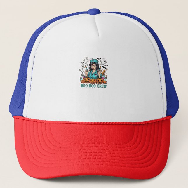 Boo Boo Crew Halloween Nurse with Syringes and Pum Trucker Hat (Front)
