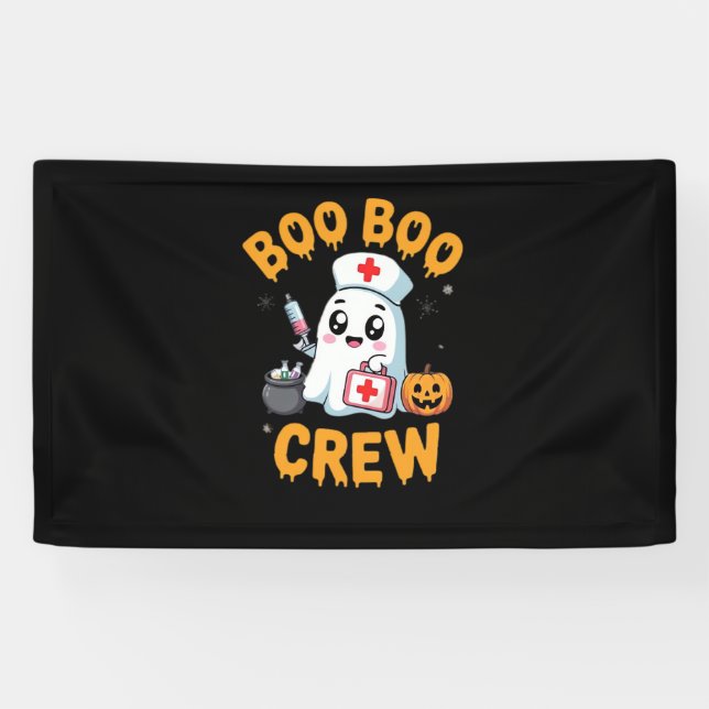 Boo Boo Crew Nurse Cute Ghost Halloween Nursing Es Banner (Horizontal)