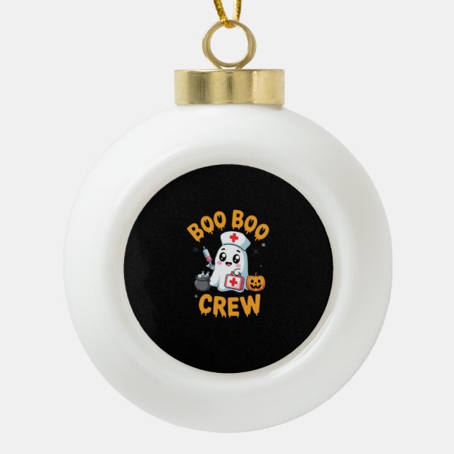 Boo Boo Crew Nurse Cute Ghost Halloween Nursing Es Ceramic Ball Christmas Ornament (Front)