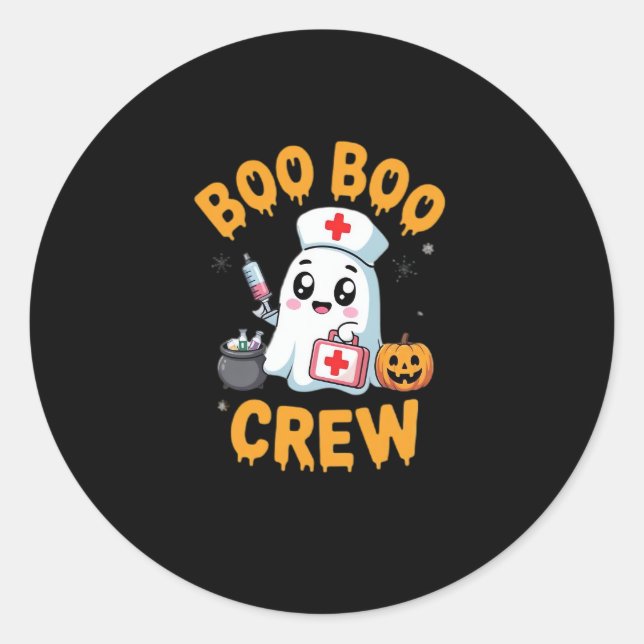 Boo Boo Crew Nurse Cute Ghost Halloween Nursing Es Classic Round Sticker (Front)
