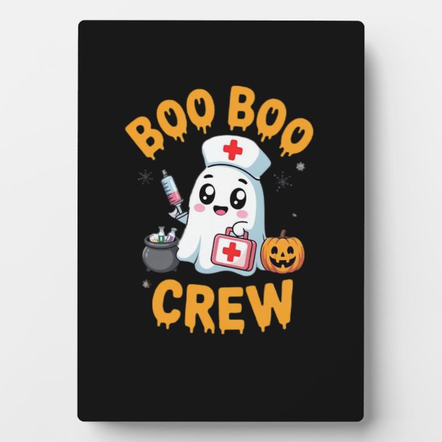 Boo Boo Crew Nurse Cute Ghost Halloween Nursing Es Plaque (Front)
