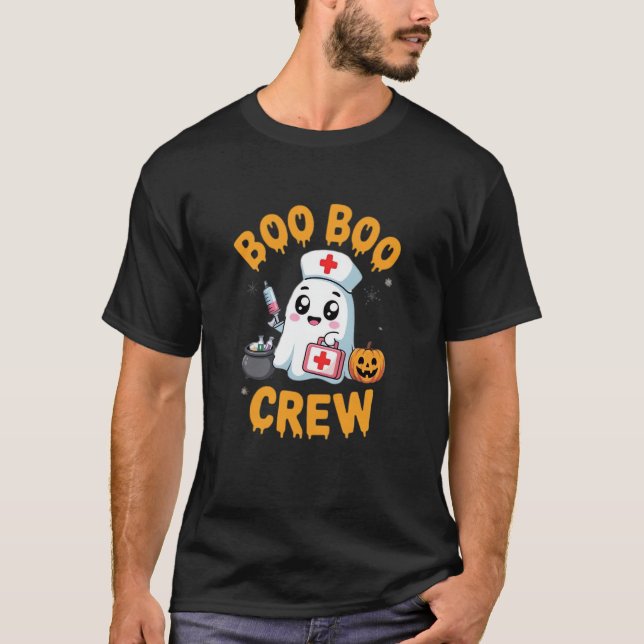 Boo Boo Crew Nurse Cute Ghost Halloween Nursing Es T-Shirt (Front)