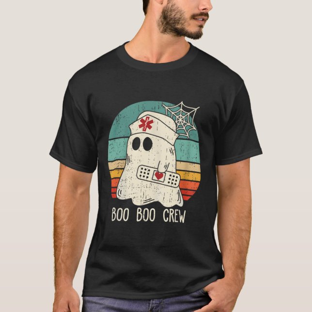 Boo Boo Crew Nurse Funny Ghost Women Halloween Cos T-Shirt (Front)