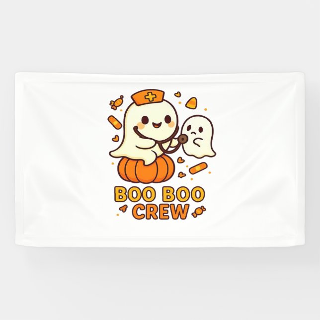 Boo Boo Crew Nurse Funny Halloween Ghost Nurse Gir Banner (Horizontal)
