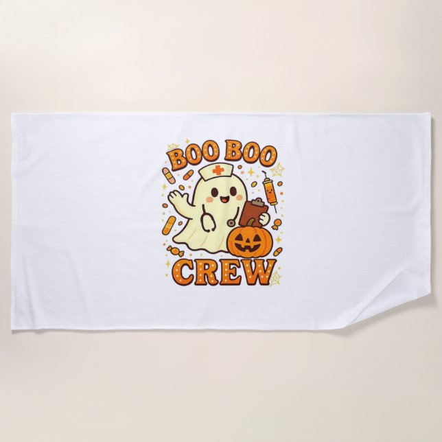 Boo Boo Crew Nurse Funny Halloween Ghost Nurse Gir Beach Towel (Front)