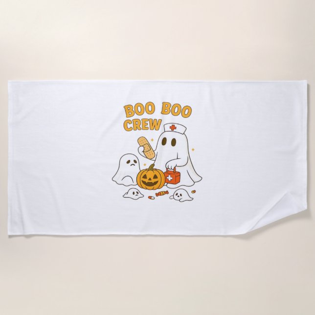 Boo Boo Crew Nurse Funny Halloween Ghost Nurse Gir Beach Towel (Front)