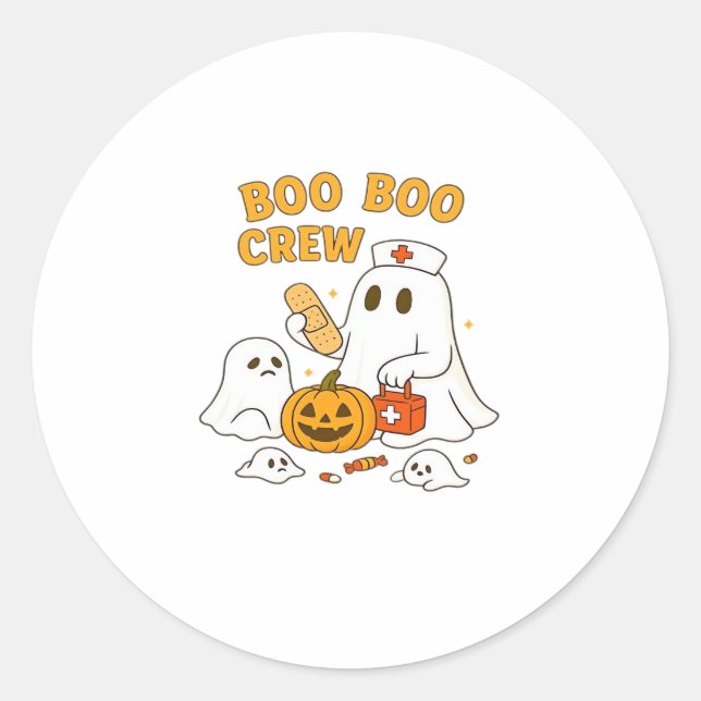 Boo Boo Crew Nurse Funny Halloween Ghost Nurse Gir Classic Round Sticker (Front)