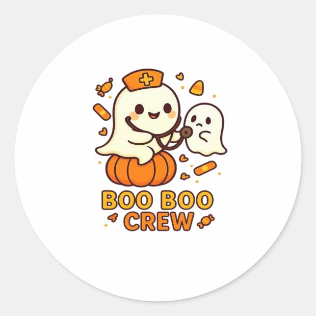 Boo Boo Crew Nurse Funny Halloween Ghost Nurse Gir Classic Round Sticker (Front)