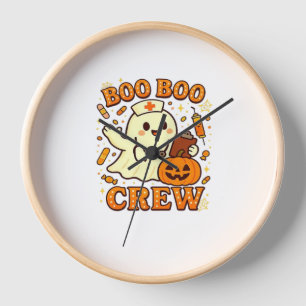 Boo Boo Crew Nurse Funny Halloween Ghost Nurse Gir Clock