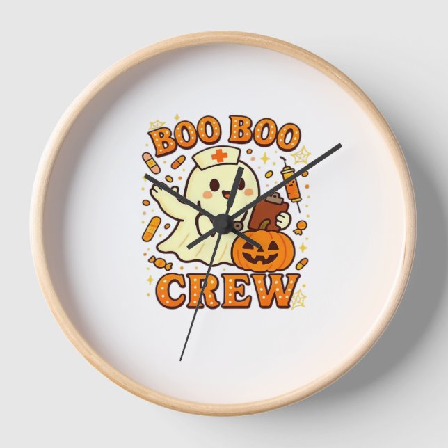 Boo Boo Crew Nurse Funny Halloween Ghost Nurse Gir Clock (Front)