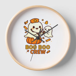 Boo Boo Crew Nurse Funny Halloween Ghost Nurse Gir Clock