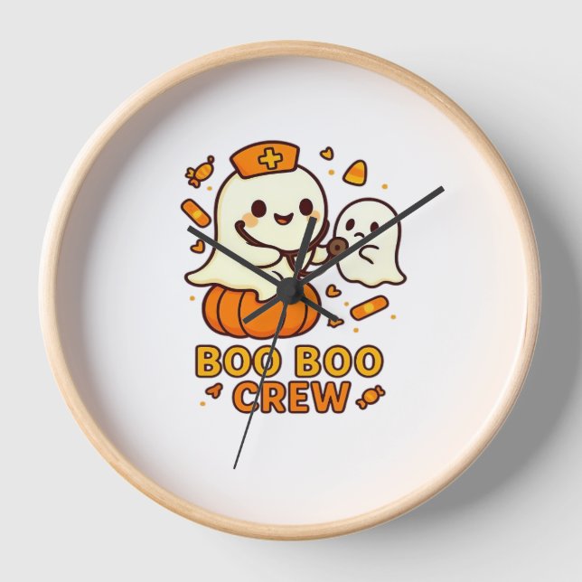 Boo Boo Crew Nurse Funny Halloween Ghost Nurse Gir Clock (Front)