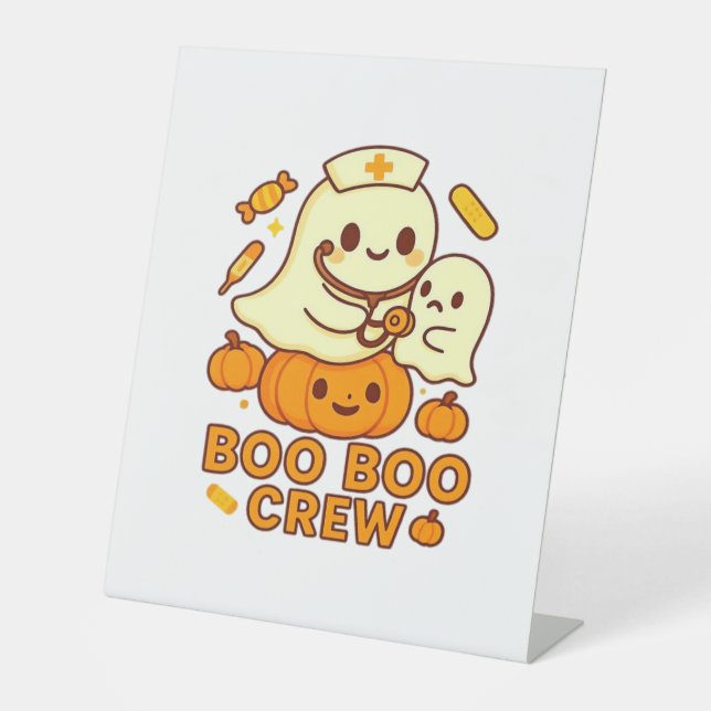 Boo Boo Crew Nurse Funny Halloween Ghost Nurse Gir Pedestal Sign (Front)
