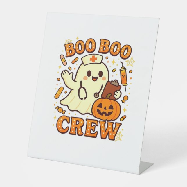 Boo Boo Crew Nurse Funny Halloween Ghost Nurse Gir Pedestal Sign (Front)