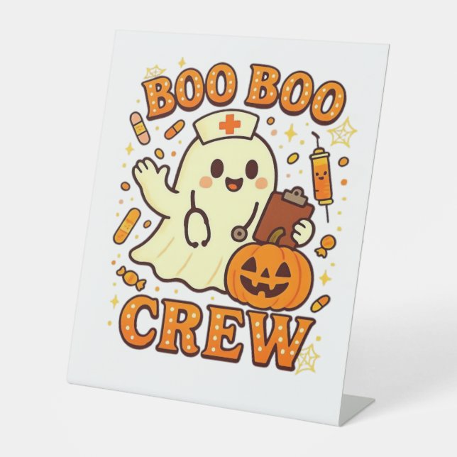 Boo Boo Crew Nurse Funny Halloween Ghost Nurse Gir Pedestal Sign (Front)