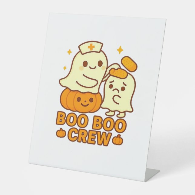 Boo Boo Crew Nurse Funny Halloween Ghost Nurse Gir Pedestal Sign (Front)