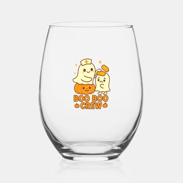 Boo Boo Crew Nurse Funny Halloween Ghost Nurse Gir Stemless Wine Glass (Front)