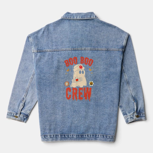 Boo Boo Crew Nurse Ghost Funny Halloween Costume  Denim Jacket (Back)