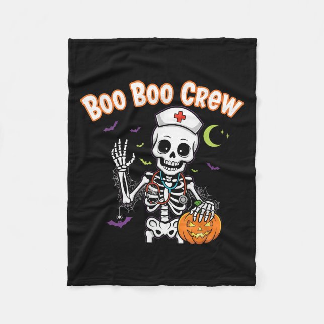Boo Boo Crew Nurse Halloween Funny Skelton Nurse H Fleece Blanket (Front)