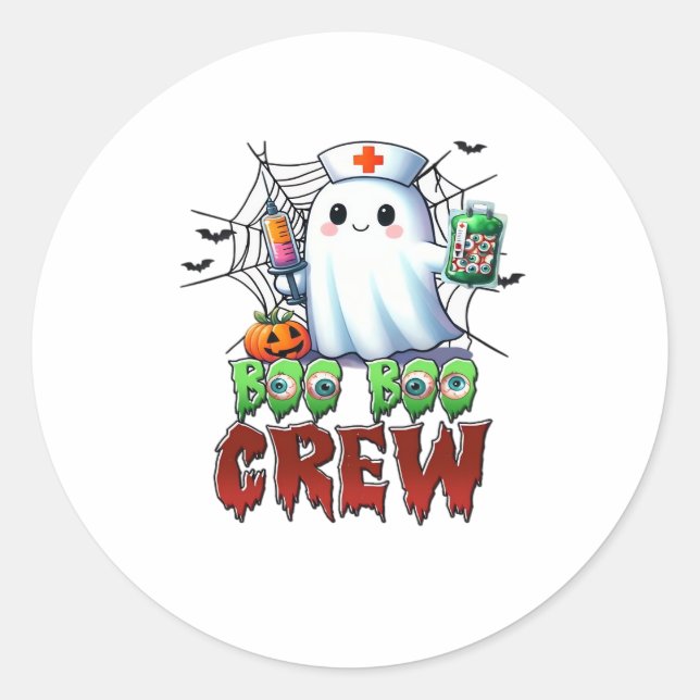Boo Boo Crew Nurse Halloween Ghost Funny Classic T Classic Round Sticker (Front)