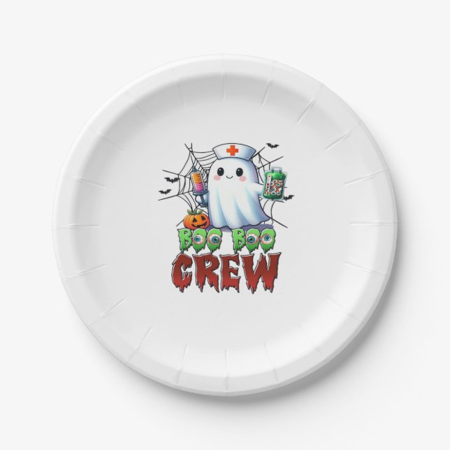 Boo Boo Crew Nurse Halloween Ghost Funny Classic T Paper Plate (Front)
