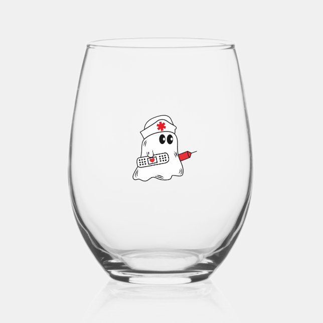 Boo Boo Crew Nurse Halloween Ghost Funny Oversized Stemless Wine Glass (Front)