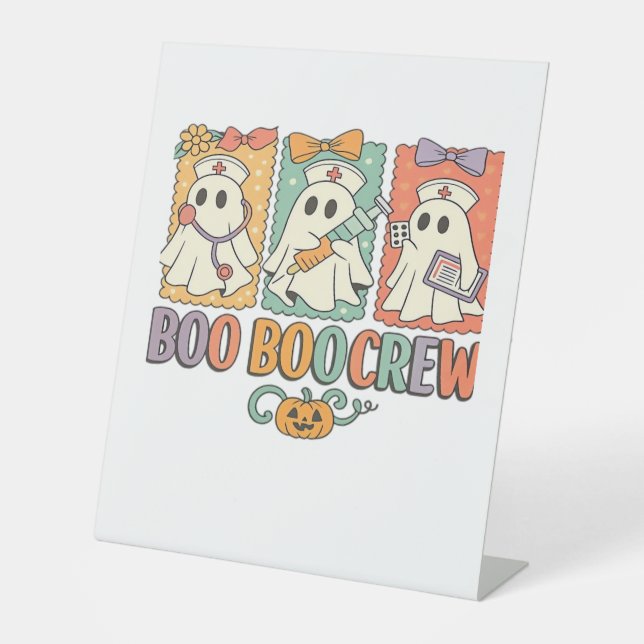 Boo boo crew nurse halloween shirt|nurse shirting  pedestal sign (Front)