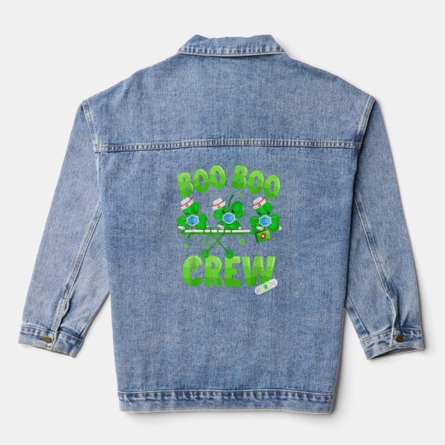 Boo Boo Crew Nurse St Patrick S Day Shamrock Face  Denim Jacket (Back)