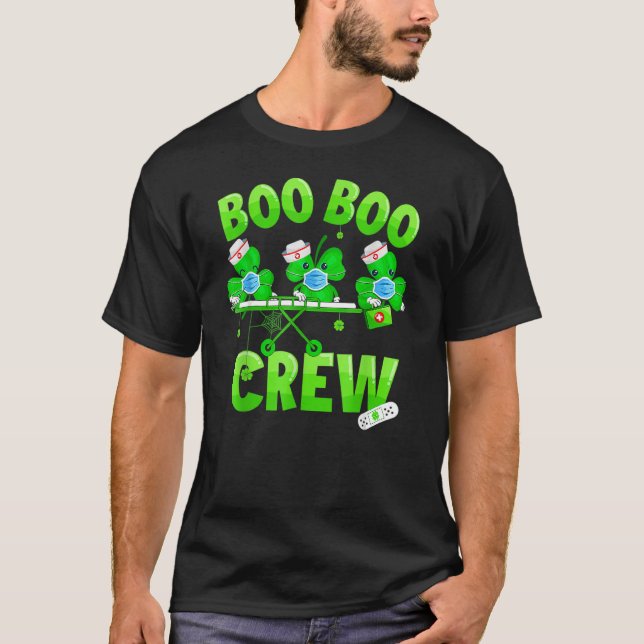 Boo Boo Crew Nurse St Patrick's Day Shamrock Face  T-Shirt (Front)