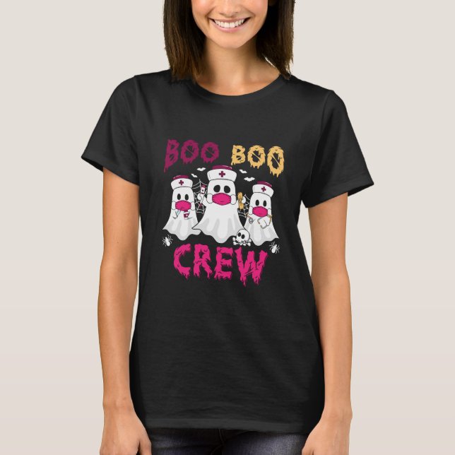Boo Boo Crew Pink Nurse Halloween Ghost T-Shirt (Front)