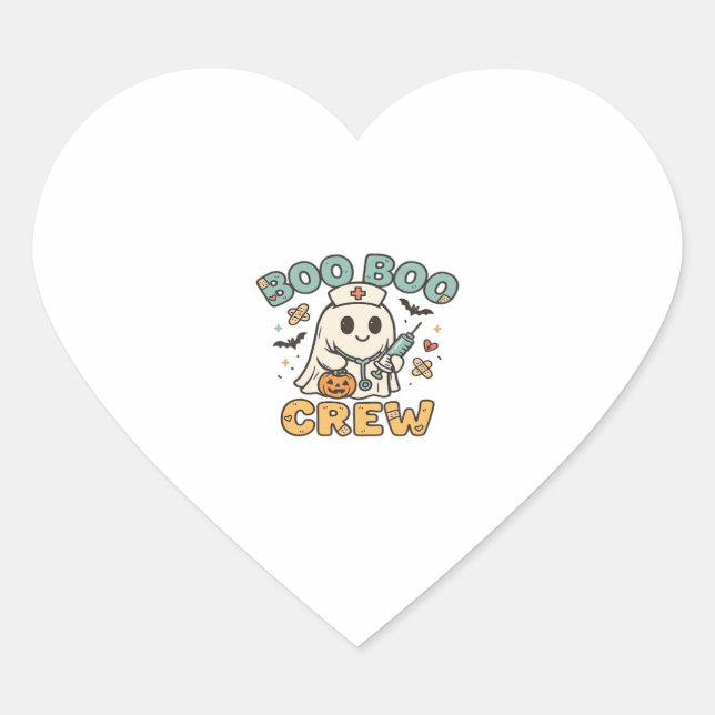 Boo Boo Crew Shirt � Funny Ghost Halloween Nurse & Heart Sticker (Front)