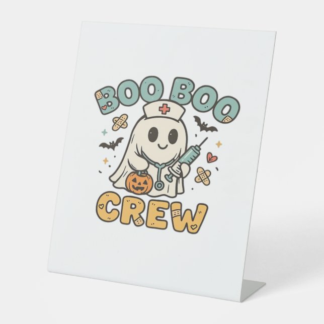 Boo Boo Crew Shirt � Funny Ghost Halloween Nurse & Pedestal Sign (Front)