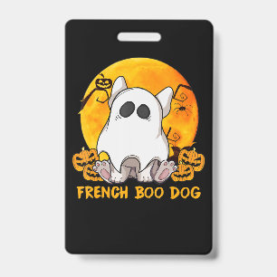 Boo Bulldog with Pumpkin Spider and Moon ID Badge