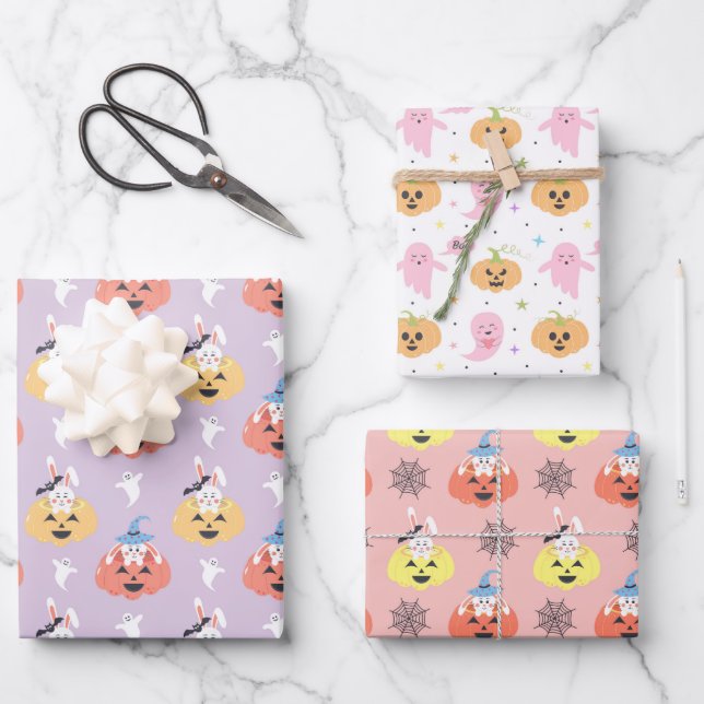 Boo Bunny Halloween Wrapping Paper Sheets Set of 3 (Front)