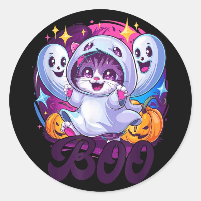 Boo cat ghost  classic round sticker (Front)