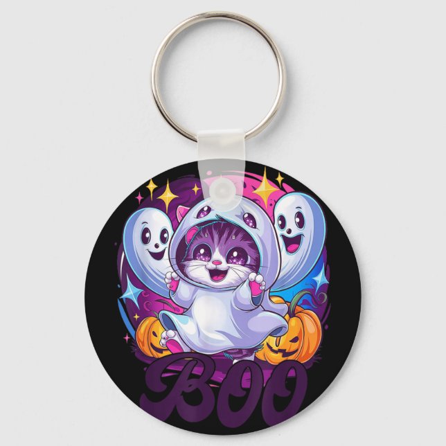 Boo cat ghost  key ring (Front)