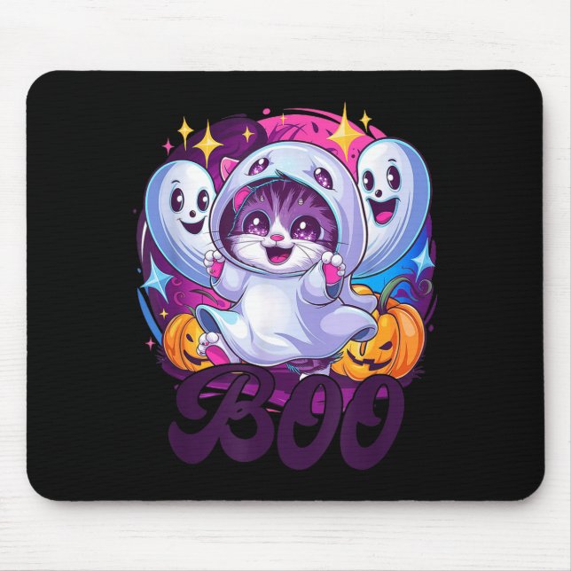 Boo cat ghost  mouse mat (Front)