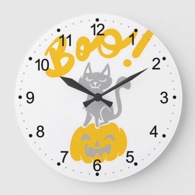 Boo cat with halloween pumpkins - Choose back colo Large Clock (Front)