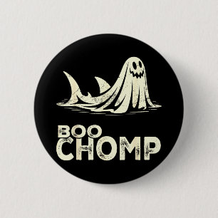 Boo chomp – funny ghost shark halloween retro 6 cm round badge