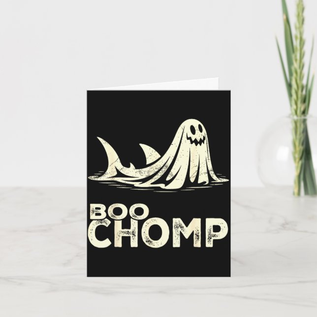 Boo chomp – funny ghost shark halloween retro  card (Front)