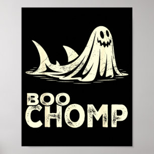 Boo chomp – funny ghost shark halloween retro poster