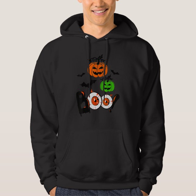 Boo Couples Halloween Scary Pumpkin Face Boys Girl Hoodie (Front)