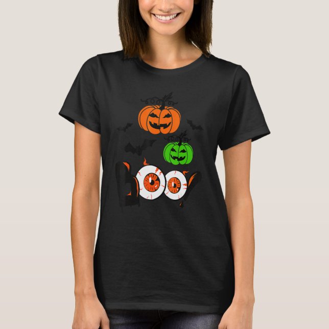 Boo Couples Halloween Scary Pumpkin Face Boys Girl T-Shirt (Front)