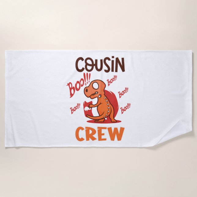 Boo Cousin Crew Halloween Dinosaur Spooky Costume Beach Towel (Front)
