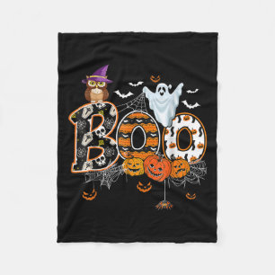 Boo Creepy Owl Pumpkin Ghost Halloween Men Women K Fleece Blanket