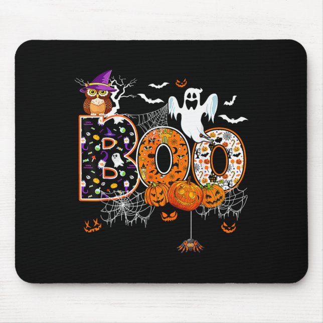 Boo Creepy Owl Pumpkin Ghost Halloween Men Women K Mouse Mat (Front)