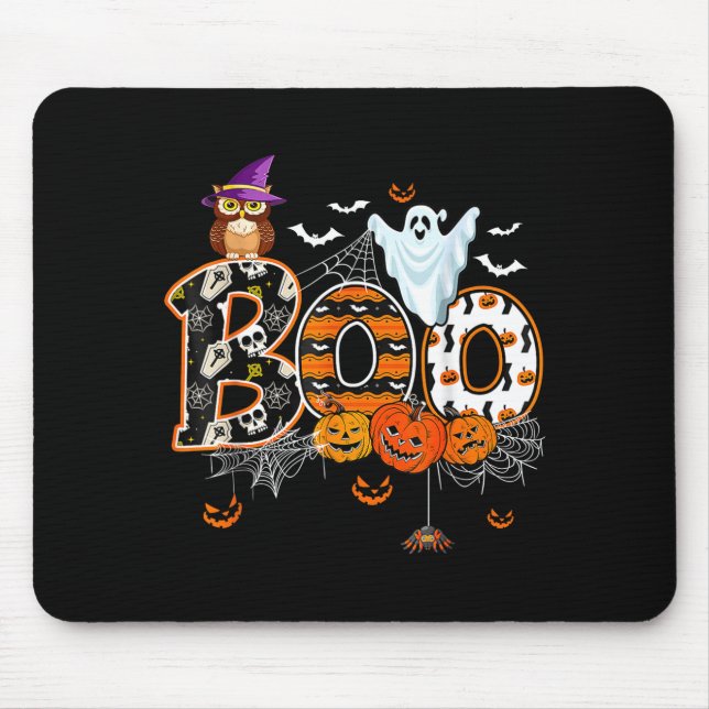 Boo Creepy Owl Pumpkin Ghost Halloween Men Women K Mouse Mat (Front)