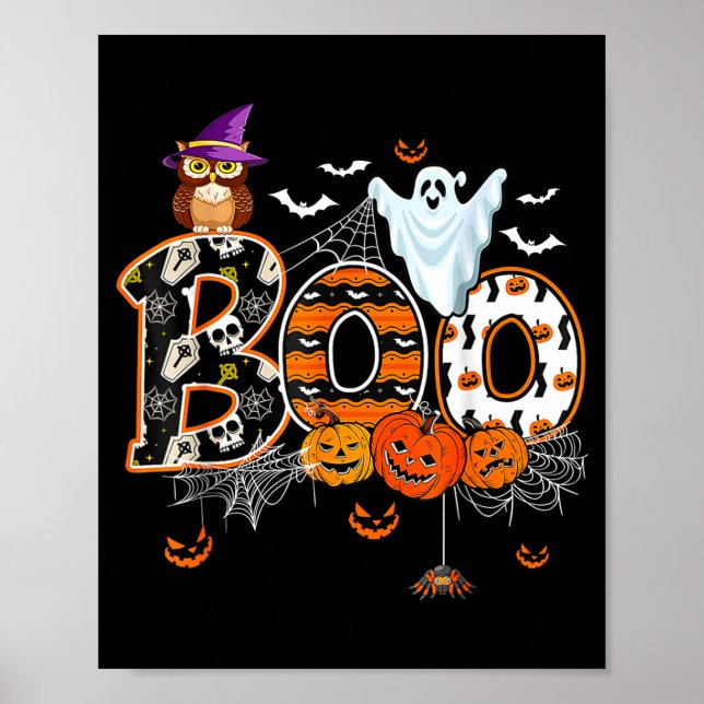 Boo Creepy Owl Pumpkin Ghost Halloween Men Women K Poster (Front)