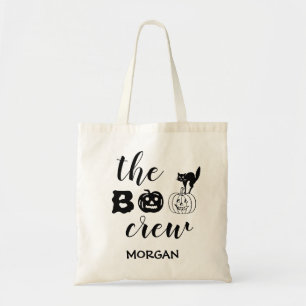 Boo crew black cat pumpkin custom name Halloween Tote Bag