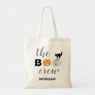 Boo crew black cat pumpkin personalised Halloween Tote Bag